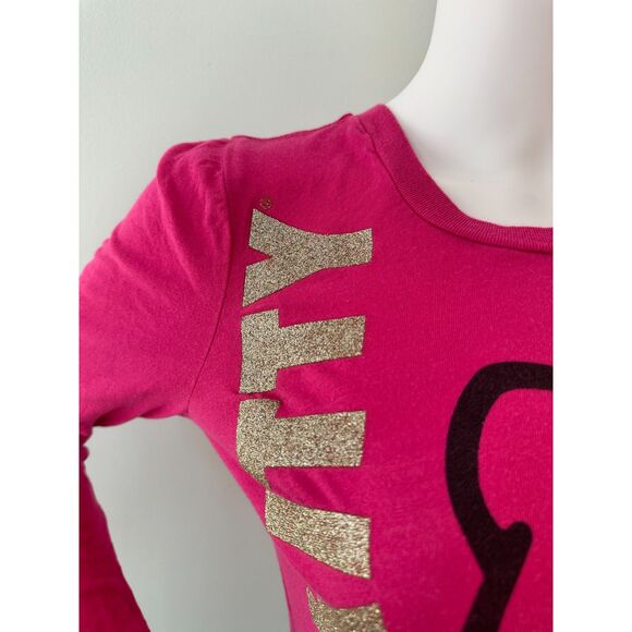 Hello Kitty Gold Glitter Rhinestone Bow Long Sleeve Graphic Tee Shirt size JR XS - Picture 4 of 6